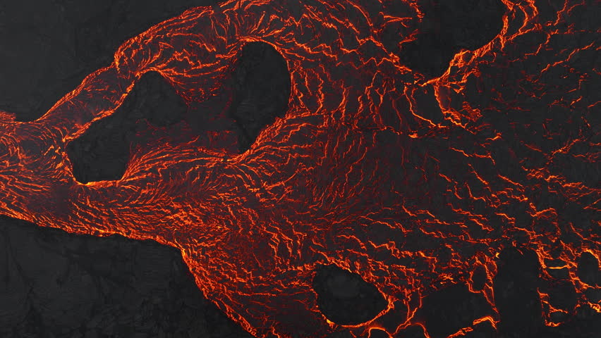 Volcano Lava Flow Top Down Aerial Drone Shot Iceland Magma 4K