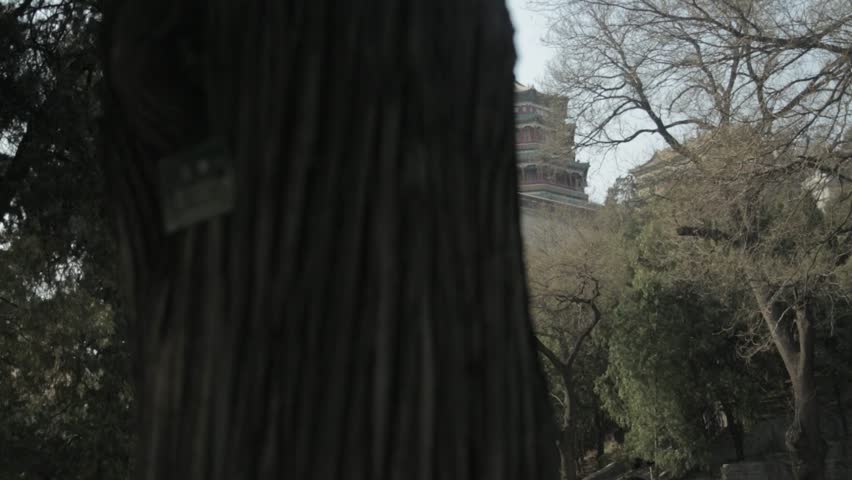 Ancient Chinese Pavilion Seen Through Trees at Summer Palace Beijing China