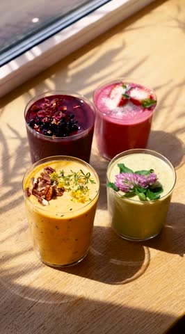 Colorful Fresh Smoothies in Sunlight