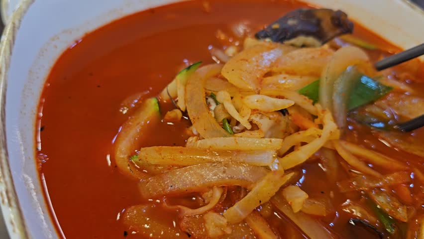 Jjamppong, a popular noodle dish at a Chinese restaurant in Korea