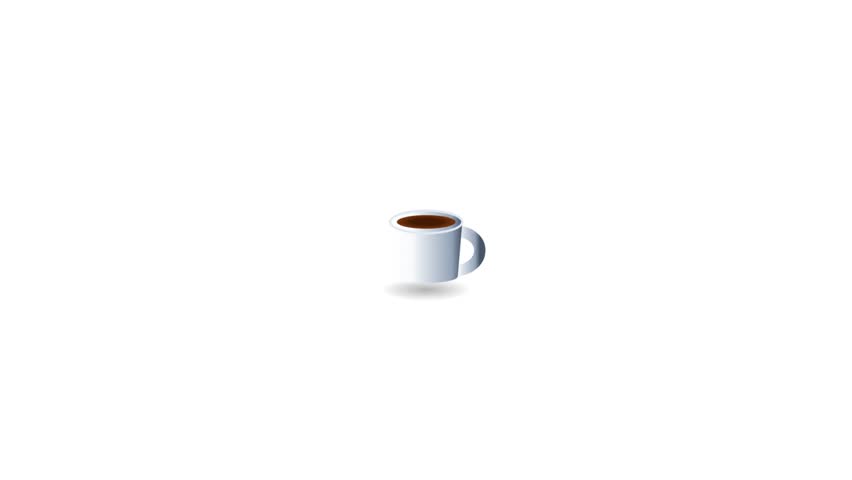 Simple flat vector illustration of steaming coffee cup with animated rising vapor trail against clean white backdrop