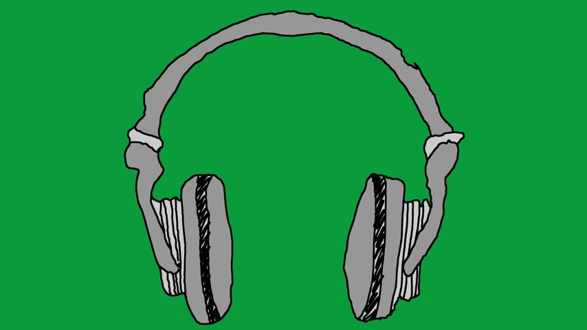 Hand Drawn Grey Headphones 2D Animation Green Screen Overlay