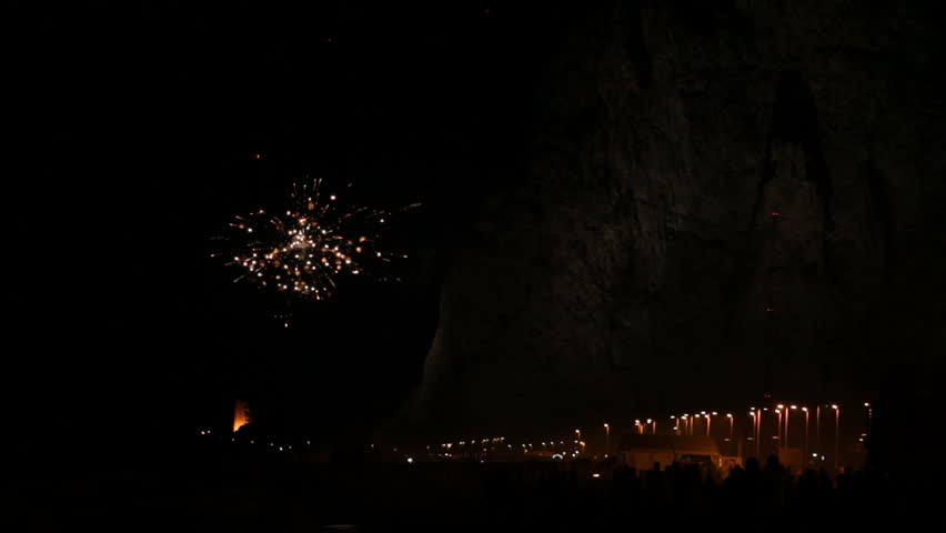 Fireworks during the Bonfires of Saint John in La Linea de la Concepcion, Andalusia, Spain. The traditional midsummer Spanish celebration in honor of San Juan.