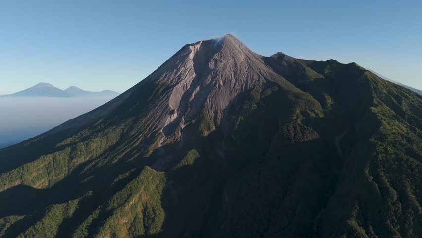 Aerial view of Mount Merapi in the morning