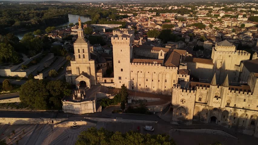 Palace of the Popes Gothic residence Avignon, France 14th century landmark aerial Palais des Papes