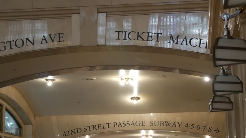 New York City Grand Central Terminal on 42 street, United States. Architecture details inside railway building. Public passenger transportation in NYC, Manhattan Midtown. Railroad station interior.