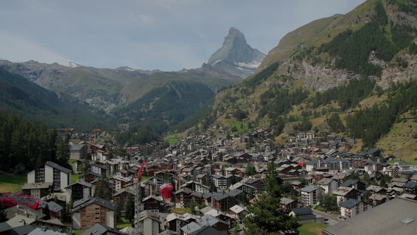 The legendary Matterhorn dominates the skyline above Zermatt in the Swiss Alps