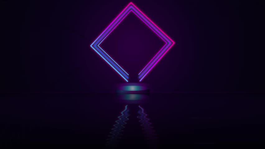 Neon glowing diamond shape on dark reflective surface