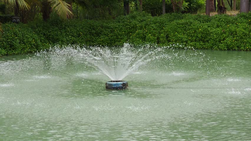 Fountain Flowing Inside Garden Pond