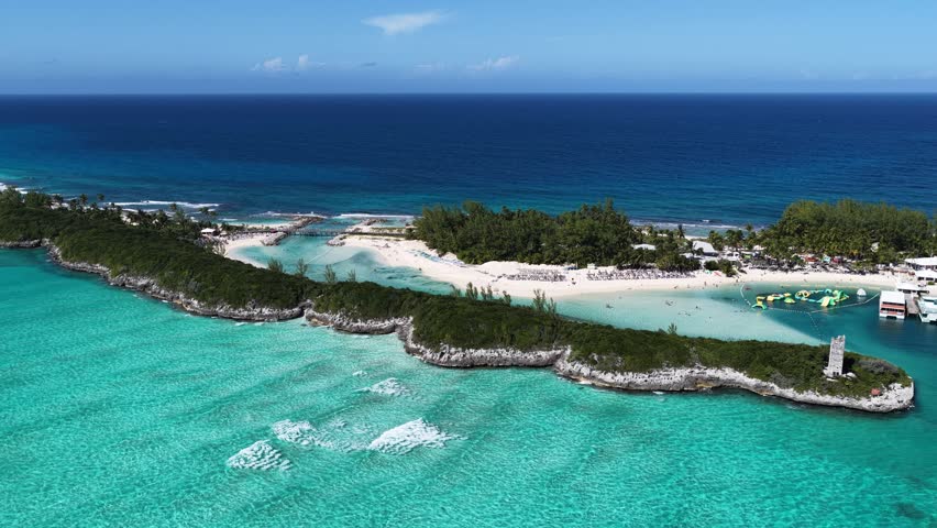 Bahamas Skyline At Nassau In New Providence Bahamas. Caribbean Skyline. Beach Landscape. Shades Of Blue Watercolor. Bahamas Skyline In Nassau In New Providence Bahamas. Nature Background.