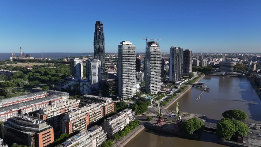 Aerial view of the urban skyline of Puerto Madero in Buenos Aires, Argentina