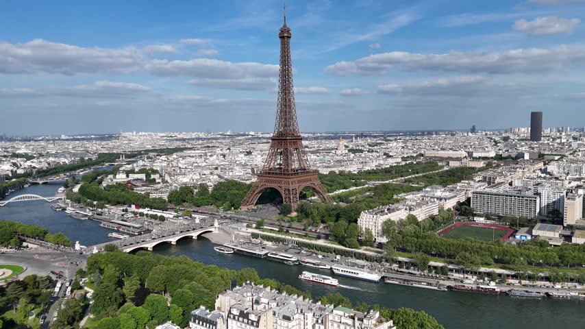 Eiffel Tower At Paris In Island Of France France. Downtown Cityscape. Seine River Skyline. Eiffel Tower At Paris In Island Of France France. Eiffel Tower. Tourism Landmark. Paris Skyline