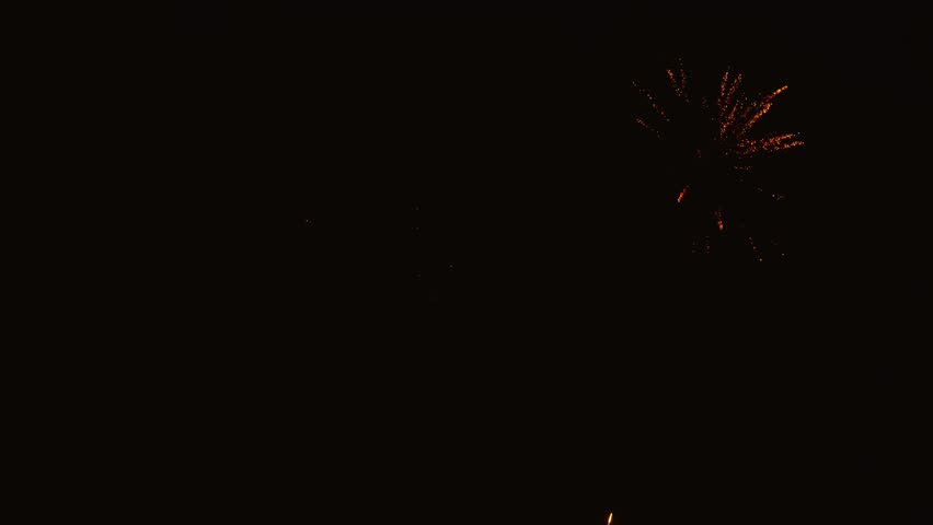 Golden and red fireworks exploding in the night sky
