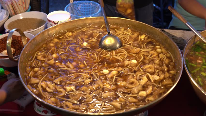 Thailand traditional Thai food market on the street Bangkok Asian food 4K