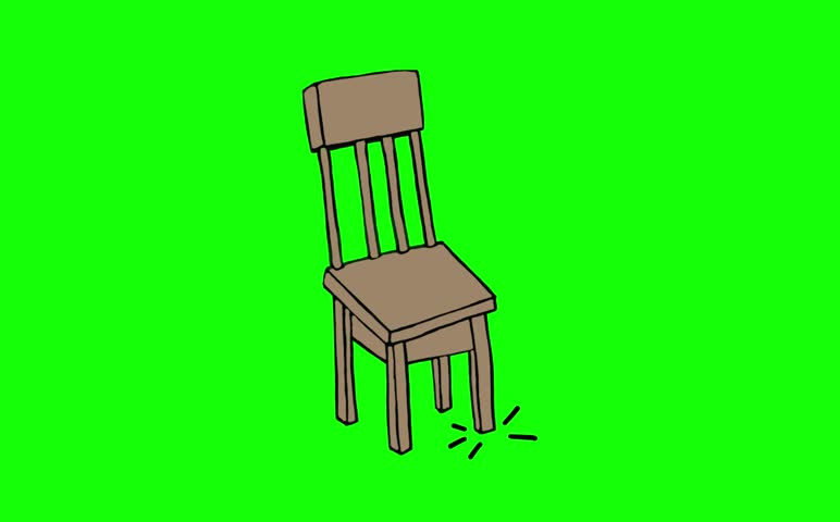 ​2D line art character chair stamping foot in anger or waiting, chroma key backdrop