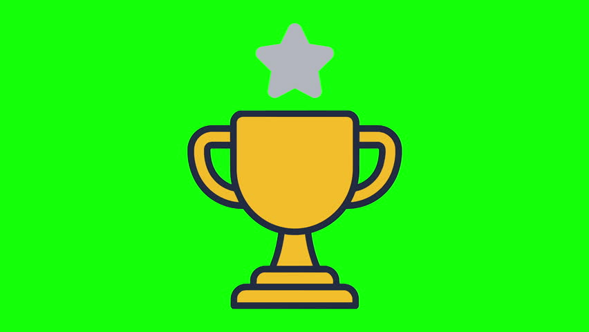 Golden trophy cup icon with star graphic on green screen background for video editing and design projects