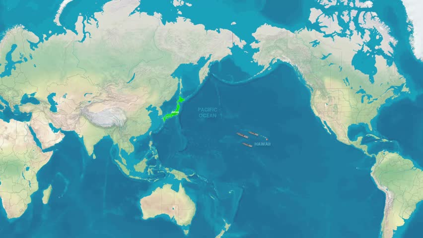 Animated Map Zoom to the Pacific Ocean Showing Battle of Midway Japanese Bomber Attack
