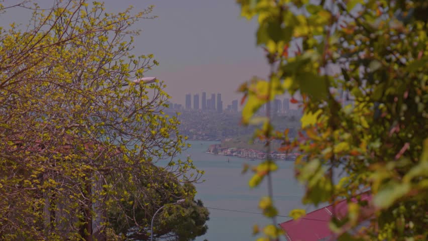 Istanbul Bosphorus View from Asian Side with Waterfront Mansions and European Skyline
