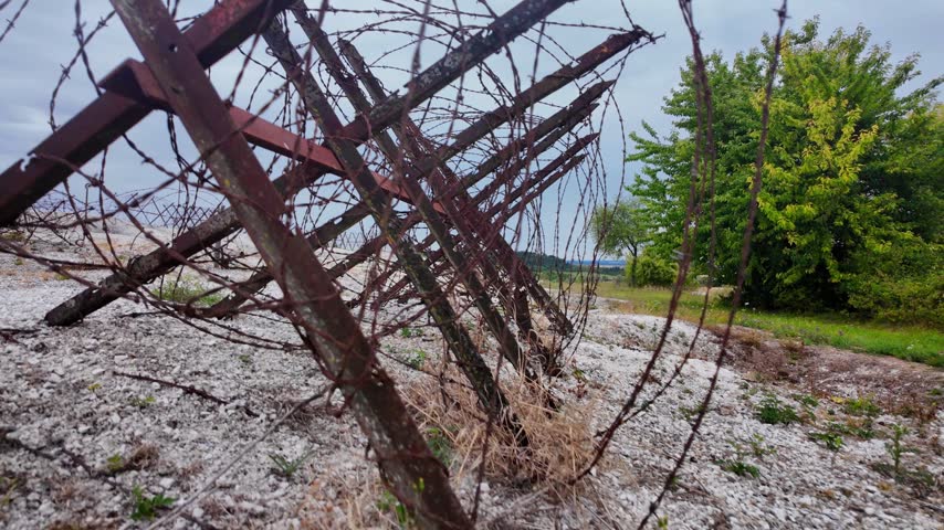 Massiges, August 2026: Visit to the historic site of  Massiges, a memorial to World War I—the French Army against the German Army - View of various trench defense systems (barbed wire, cross-bracing)