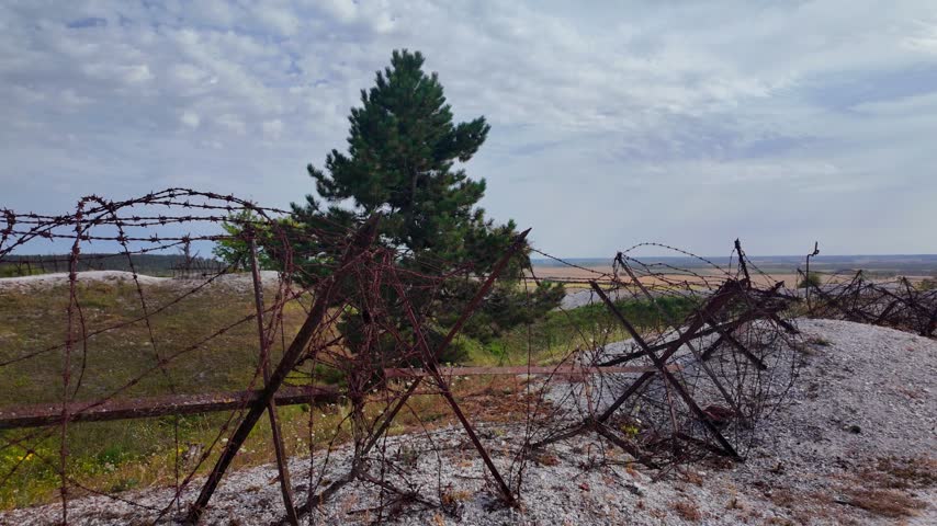 Massiges, August 2026: Visit to the historic site of  Massiges, a memorial to World War I—the French Army against the German Army - View of various trench defense systems (barbed wire, cross-bracing)