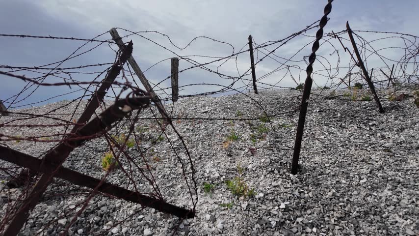Massiges, August 2026: Visit to the historic site of  Massiges, a memorial to World War I—the French Army against the German Army - View of various trench defense systems (barbed wire, cross-bracing)