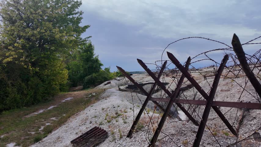 Massiges, August 2026: Visit to the historic site of  Massiges, a memorial to World War I—the French Army against the German Army - View of various trench defense systems (barbed wire, cross-bracing)