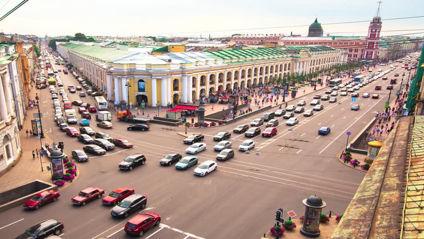 ST.PETERSBURG, RUSSIA - JUN 27: Timelapse: top view of the Metro and mall