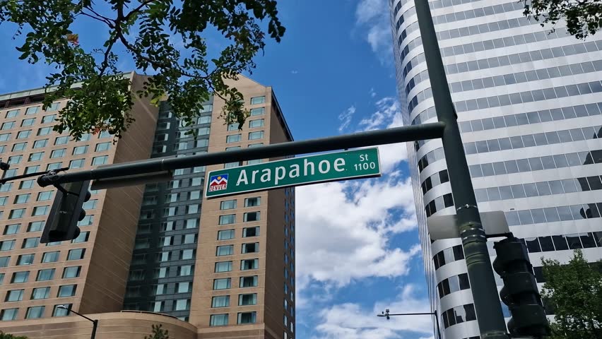 Arapahoe Street Sign in Downtown Denver Colorado USA Under Tower Buildings