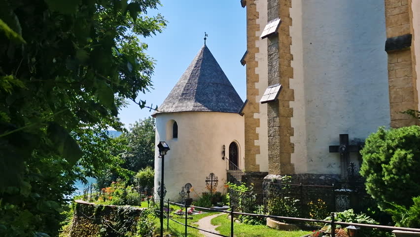 Garden and Graveyard by Parish Catholic Church in Maria Worth Village, Austria