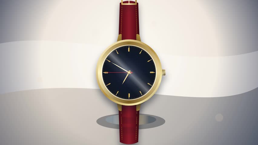 A luxurious golden wristwatch featuring a dark blue dial and a rich red leather band is elegantly presented on a clean, abstract background with soft, flowing gradients and subtle light flares.