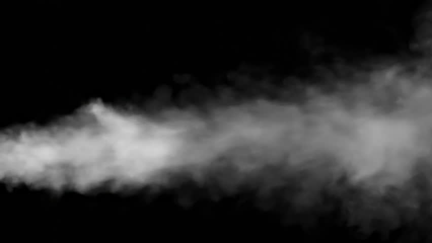 Intensive Steam Jet from the Injector. A powerful jet of white vapor or smoke escapes from a hole on a black background