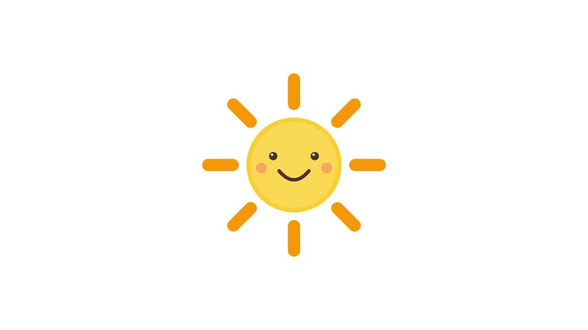 Smiling happy cartoon sun with rays