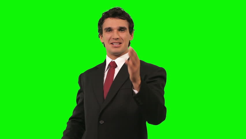 businessman speaking on green screen
