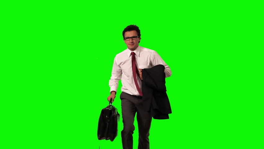 running businessman on green screen