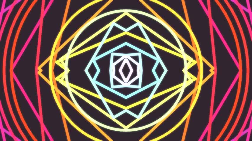 Abstract geometric purple neon mandala on black background