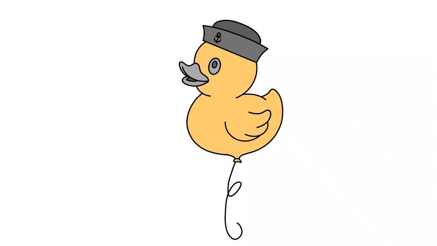 ​Cute rubber duck balloon vector illustration wearing a sailor hat, isolated on white background. Adorable yellow duckling character design for children party, baby shower, or nautical theme.