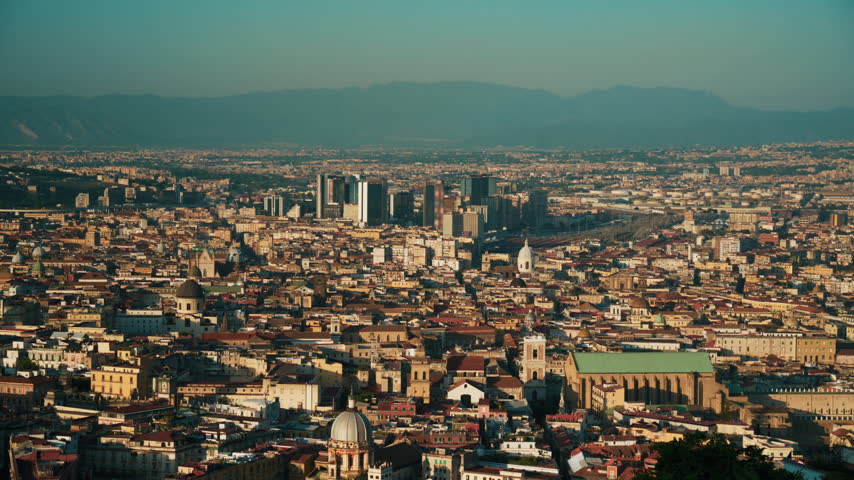 The city of Naples: skyscrapers and the central station seen from above