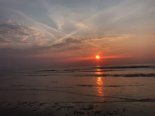 Sunset Skyline Beach North Sea Netherlands