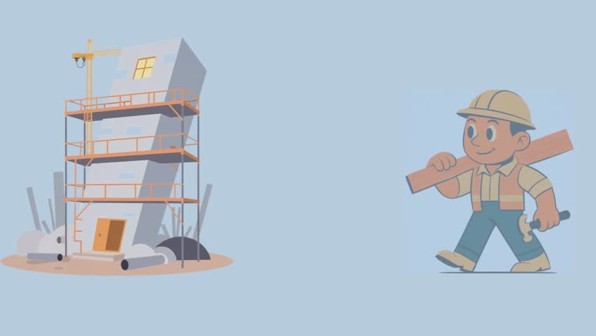 An animation of a builder walking, suitable for construction and worker themed projects.