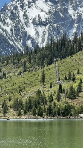 
Grand Teton National Park - View of String Lake, snowy peaks of the Grand Tetons in the background
