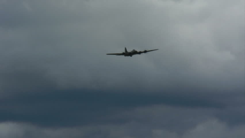 B17 Flying Fortress WWII bomber in flight.
