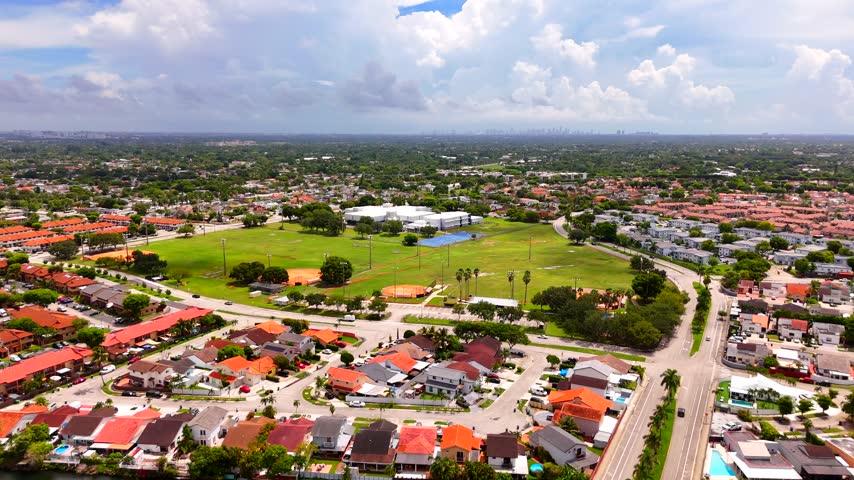 Miami, FL, USA - August 8, 2026: Aerial video Howard D McMillan Middle School Kendall Miami Florida