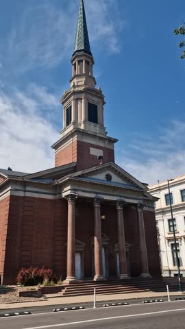Vertical View of First Baptist Church in Denver Civic Center on Sunny Day, Colorado USA