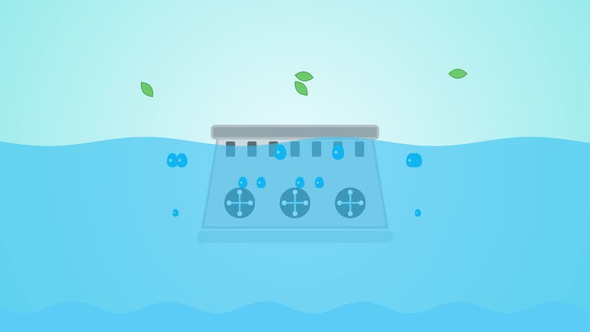 An animation showing an underwater liquid cooling system for data centers, highlighting eco-friendly green technology and sustainable energy solutions.
