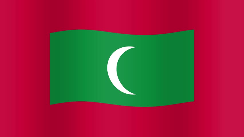 Animated Maldives flag background with gold, silver, and bronze medals hanging on blue ribbons.