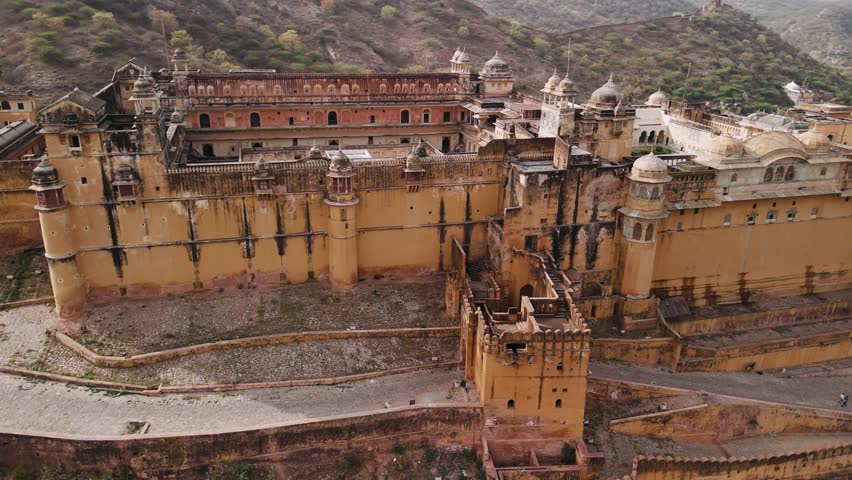 Aerial view of the majestic amber fort and palace, a unesco world heritage site in jaipur, india.
