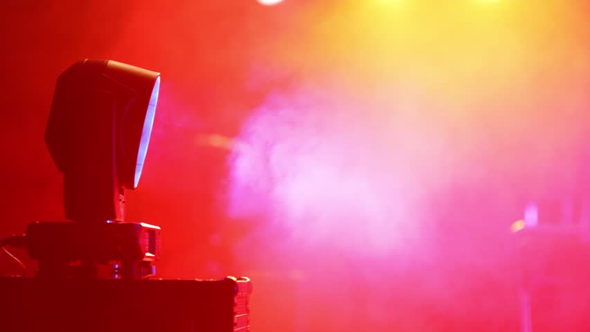 stage light with colored spotlights and smoke, concert and theatre scene 