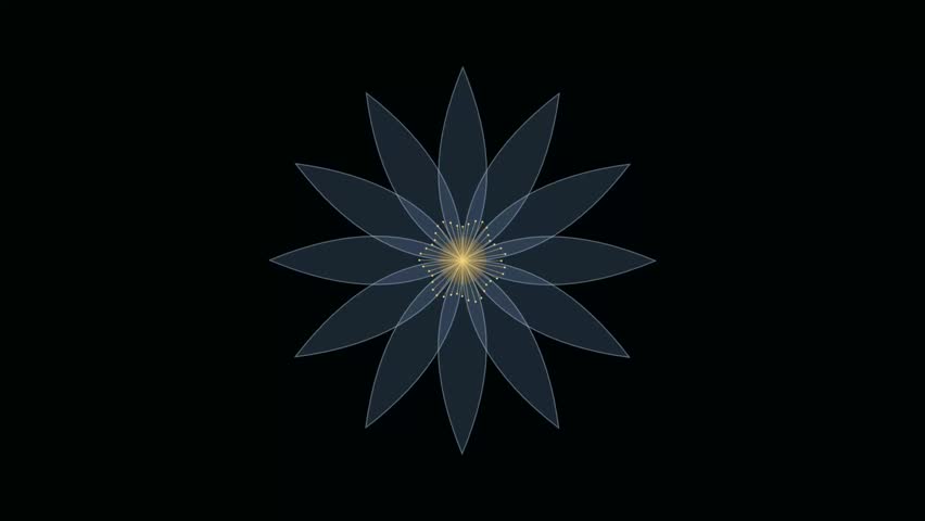 Abstract blue flower shape with glowing yellow center on a dark background