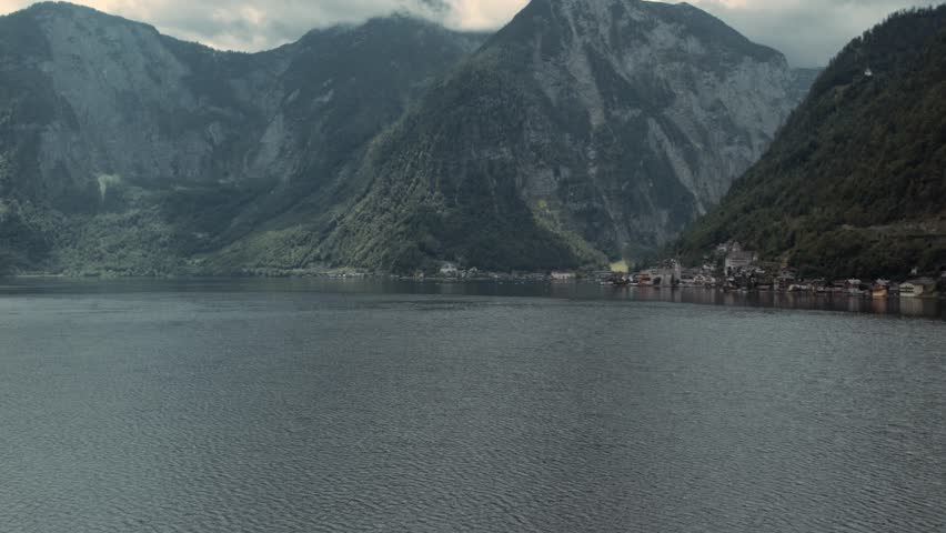 Scenic view of Lake Hallstatt and village in Austrian Alps