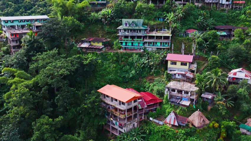 Drone Descends Above Batad Village, Ifugao, Philippines Hillside Homes